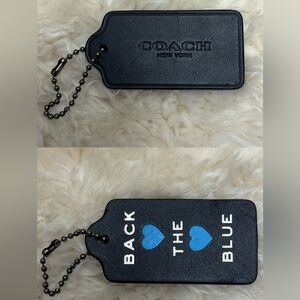 COACH Black Leather Logo Tag Keychain